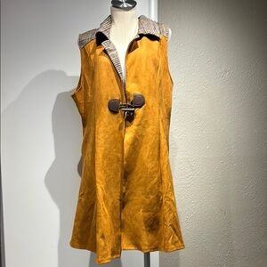 Radzoli Tan Sleeveless Vest with Flared Silhouette faux suede